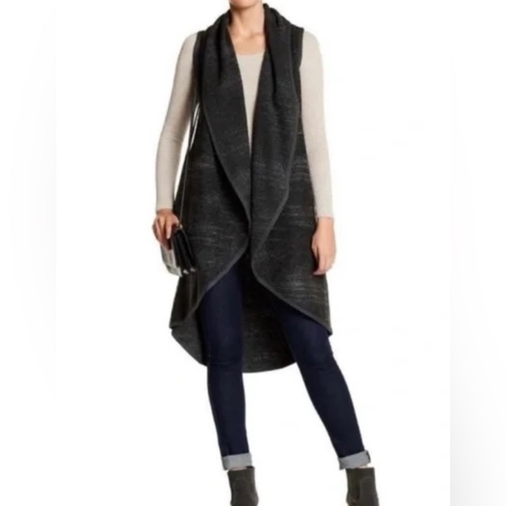 Lucky Brand Maxi Knit Cardigan Sweater Long Sleeveless Gray Wool Blend Sz M